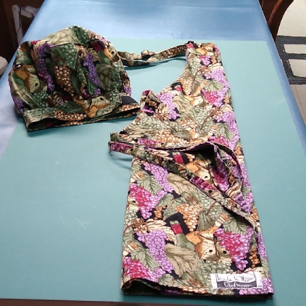 Chefwear Grape Print Apron and Hat Set Cottagecore Grandmacore